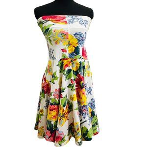 Vintage 80's Betsy Johnson Dress XS/S Strapless Floral Print Stretch Punk Label